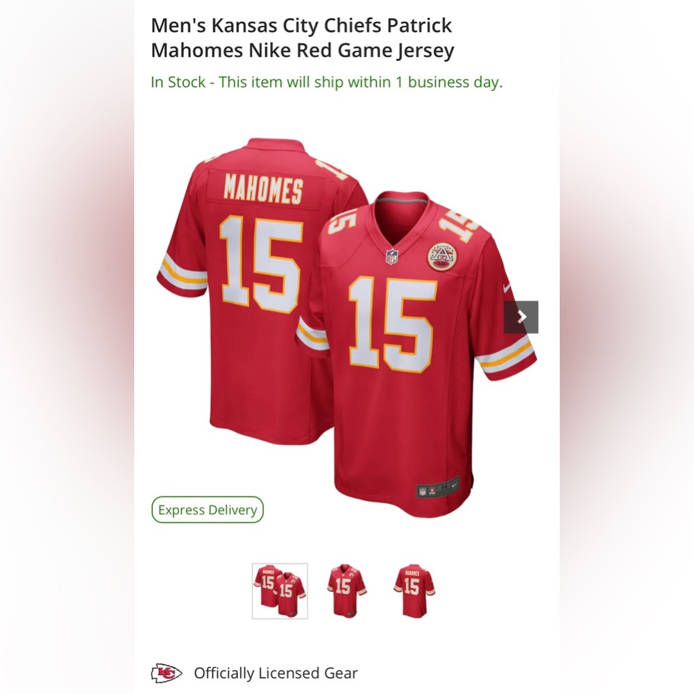 Men's Kansas City Chiefs Patrick Mahomes Nike Red Game Jersey | Size Medium